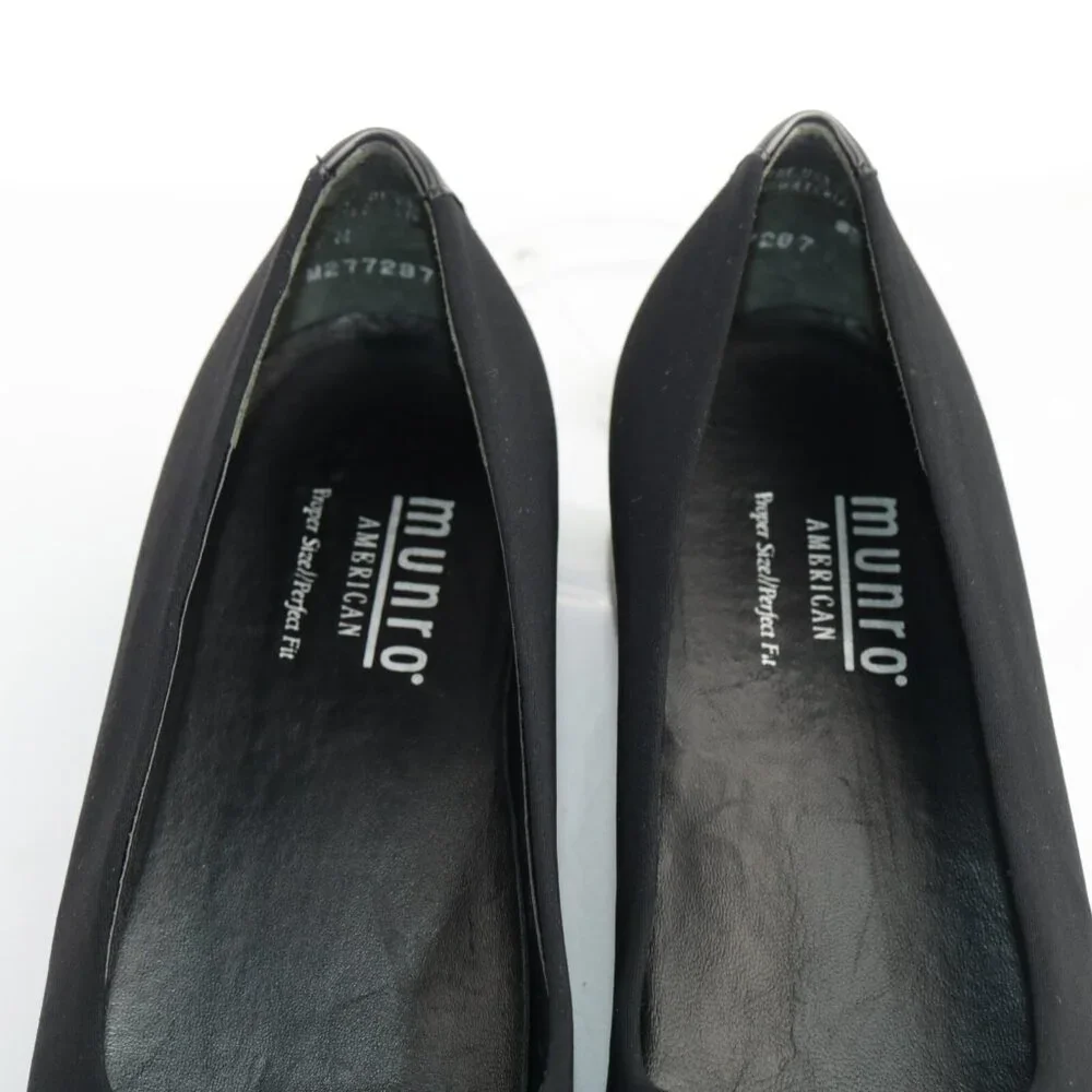 Munro Womens Jazz Loafer Pump Size 10 NARROW Black Satin Block Heel Slip On Shoe